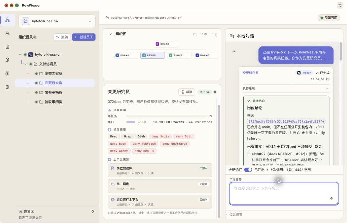 RoleWeave 真实组织与岗位界面截图