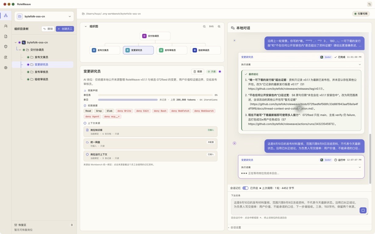 RoleWeave 发布准备会话界面截图